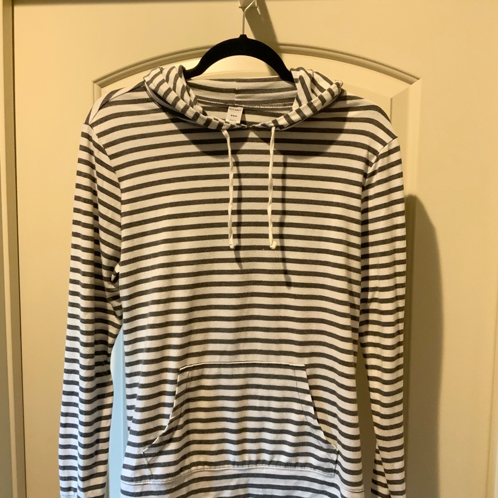 Old Navy Dark Gray and Cream colored Striped Hoodie